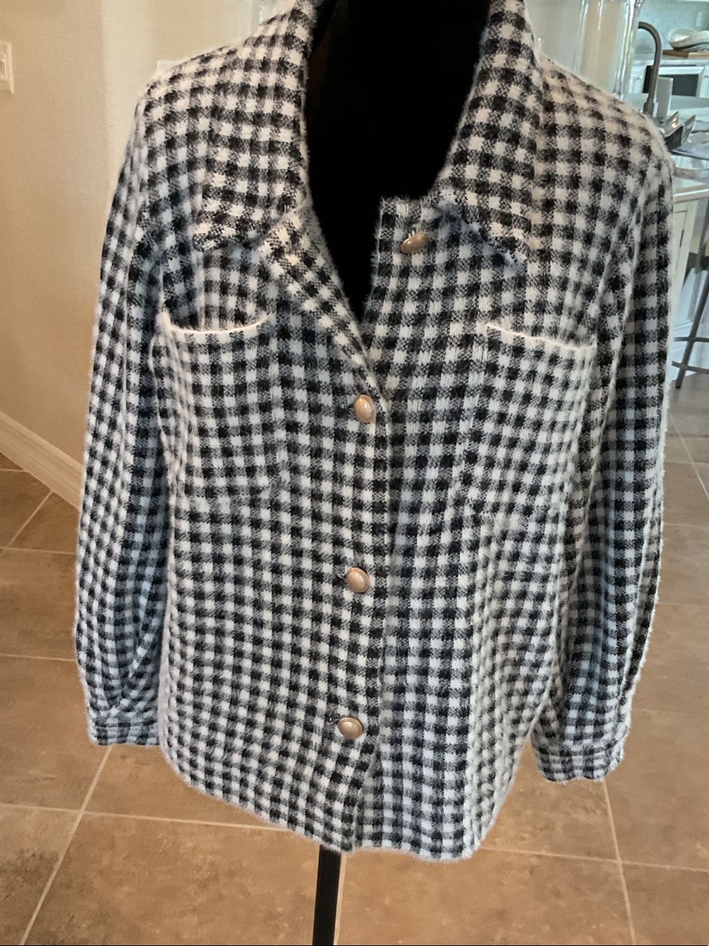 MAX STUDIO furry shirt jacket, black/white, size L